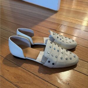 Vince Camuto Leather Cream Loafers with Silver Studs